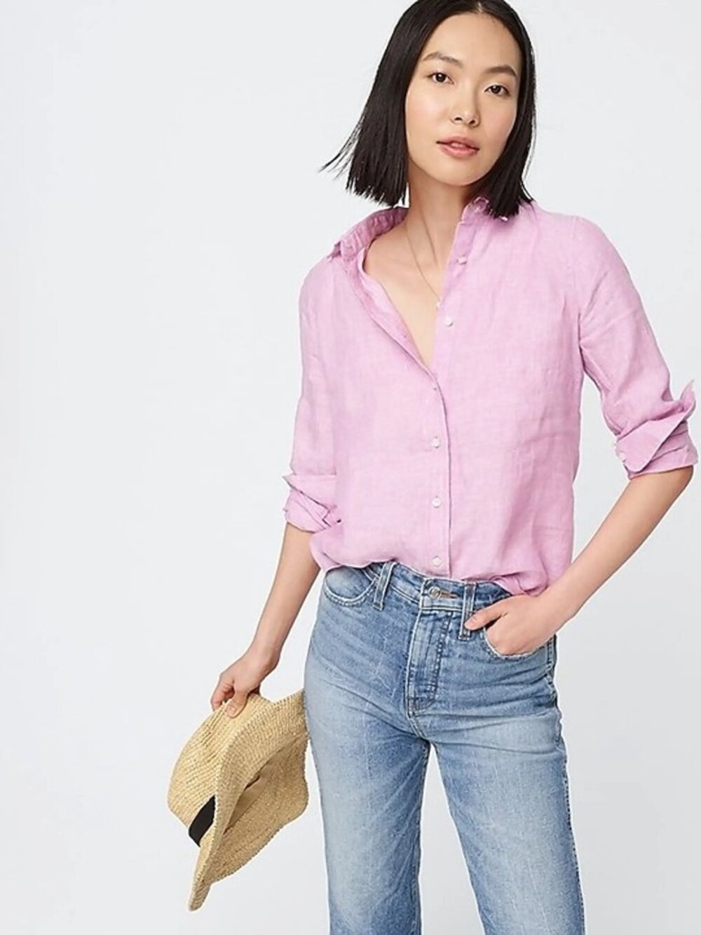 J.CREW Baird McNutt Irish Linen Orchid Purple Button Down Shirt Blouse, Size 4